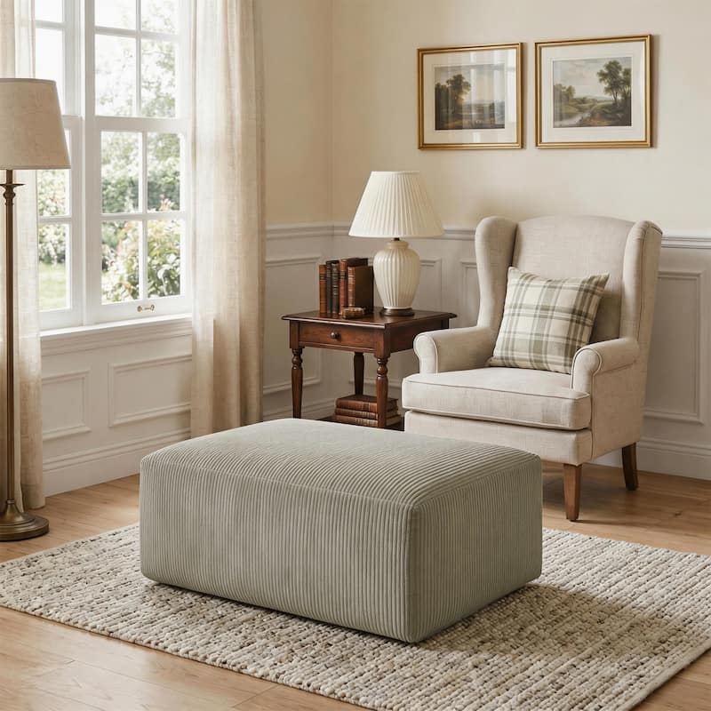 40"W Oversized No Assembly Corduroy Rectangle Ottoman