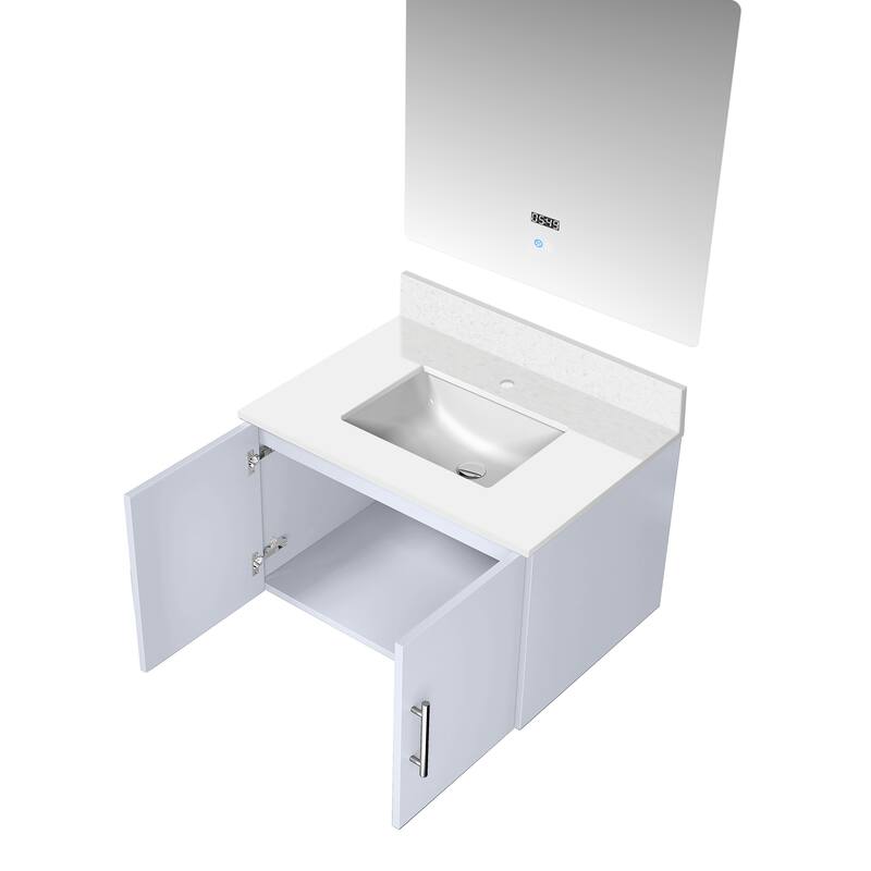 Geneva 30 in. W x 22 in. D Dark Grey Bath Vanity, White Quartz Top, and 30 in. LED Mirror