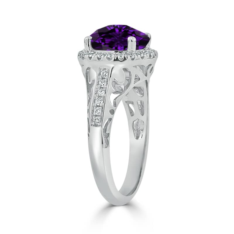 Auriya 1 1/2ct Fancy Round Purple Amethyst and Halo Diamond Engagement Ring 1/5ctw 14k Gold