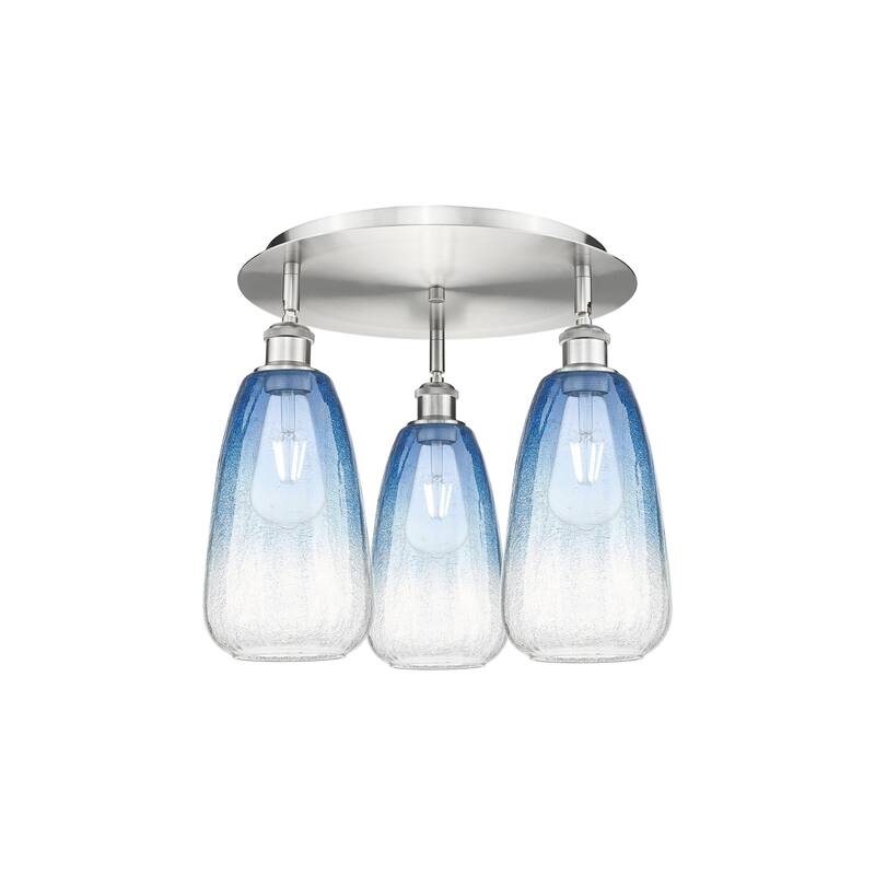 Innovations Lighting Endless Possibilities Ballston - Brookhaven Almond - 3 Light 18" Flush Mount - Satin Nickel/Sapphire Blue