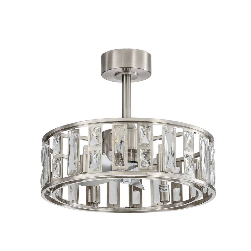 20" Caged Ceiling Fan with Crystal Light Remote Control, Bladeless Chandelier - 20 Inch
