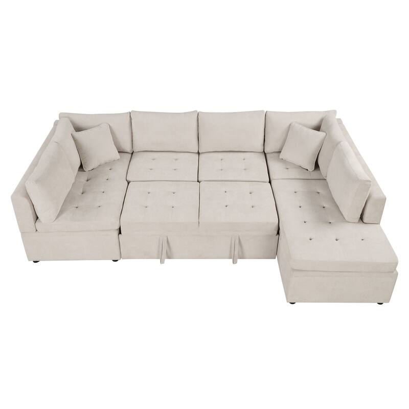 Oversized Sectional Sofa, 117.3" U - Shaped Sofa Couch Pull Out Sofa Bed with 2 Throw Pillows for Living Room