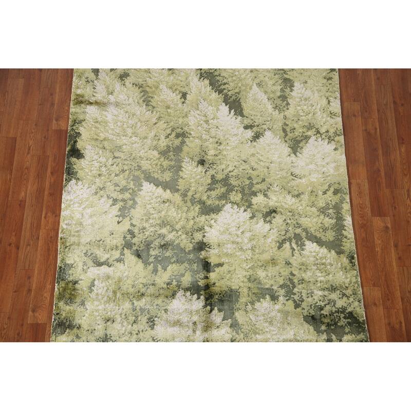All-Over Green Abstract Indian Area Rug Handmade Wool Carpet - 4'7"x 6'6"