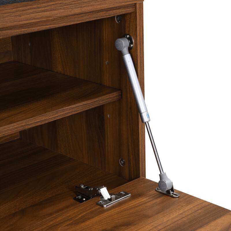 Wooden Shoe Storage Bench Entryway Tufting Bench w/ Adjustable Shelves聽