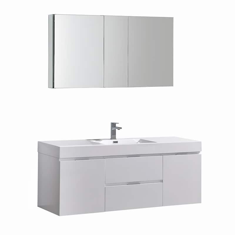 Fresca Senza 60" Wall Mounted / Floating Single Vanity Set with Wood - Glossy White