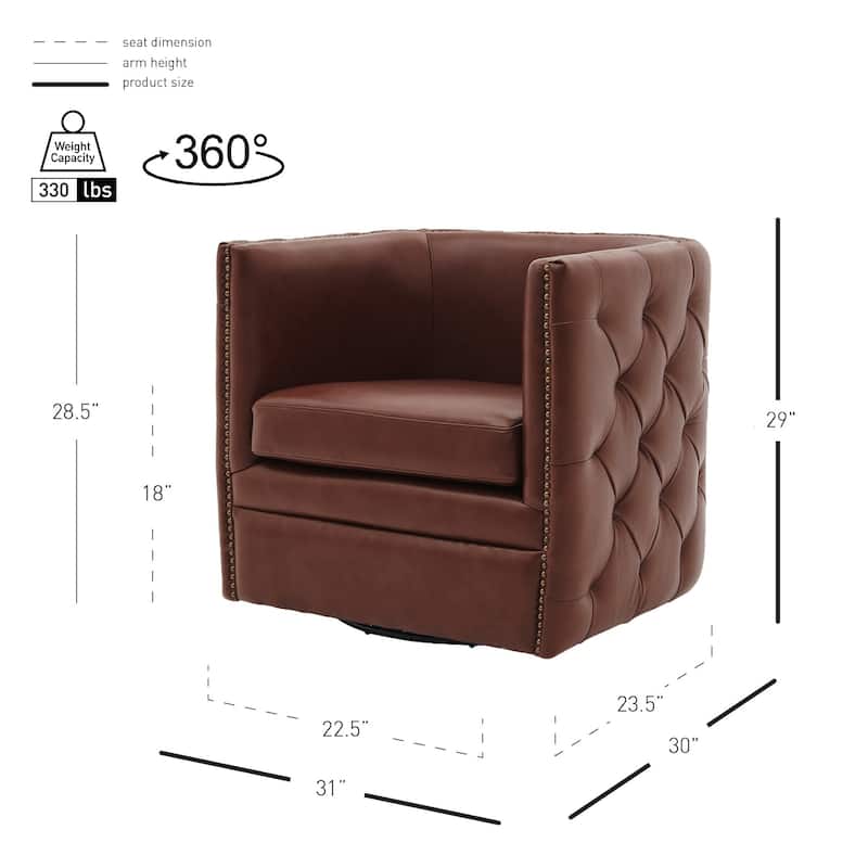 NPD Furniture Leslie Top Grain Leather Swivel Tufted Chair