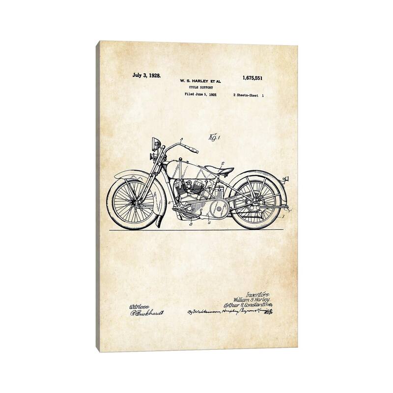 iCanvas "1928 Harley Davidson Motorcycle" by Patent77 Canvas Print