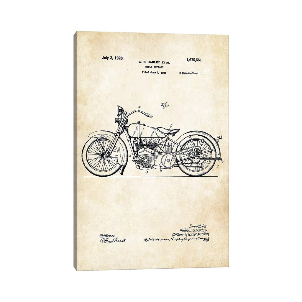iCanvas "1928 Harley Davidson Motorcycle" by Patent77 Canvas Print