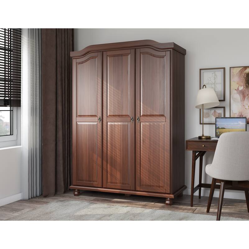 Kyle 3-Door 100% Solid Wood Wardrobe, Mocha