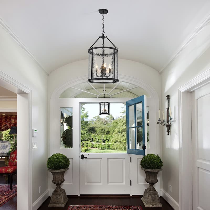 4 - Light Farmhouse Lantern Glass Drum Chandelier for Entryway