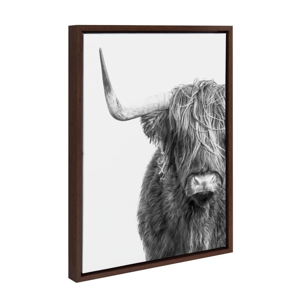 Kate and Laurel Sylvie BW Highland Cow 1 Framed Canvas by Amy Peterson