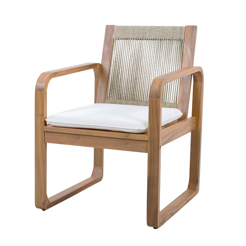 Christopher Knight Home - Outdoor Acacia Wood Dining Chairs Set with Rope Back and Water-Resistant Cushion