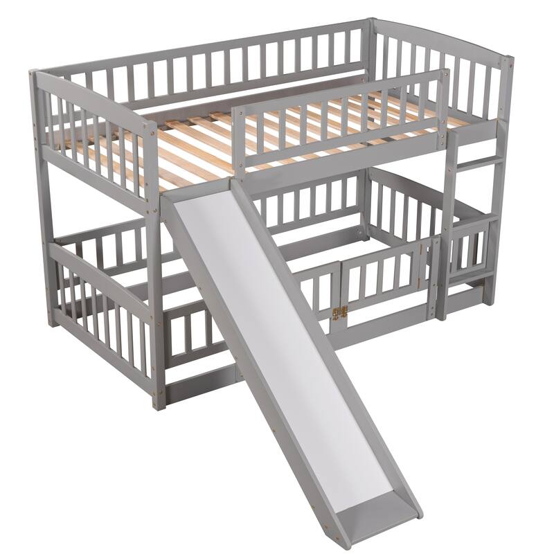 Pine Wood Bunk Bed with Convertible Slide and Ladder