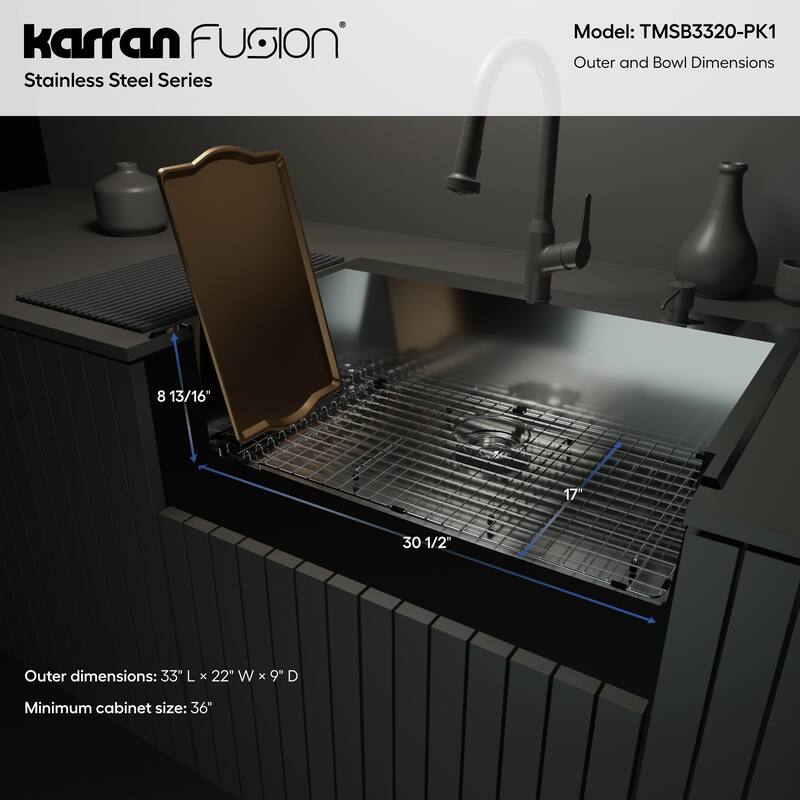 Karran USA TMSB3320-PK1 Fusion 33" Drop In Single Basin Stainless