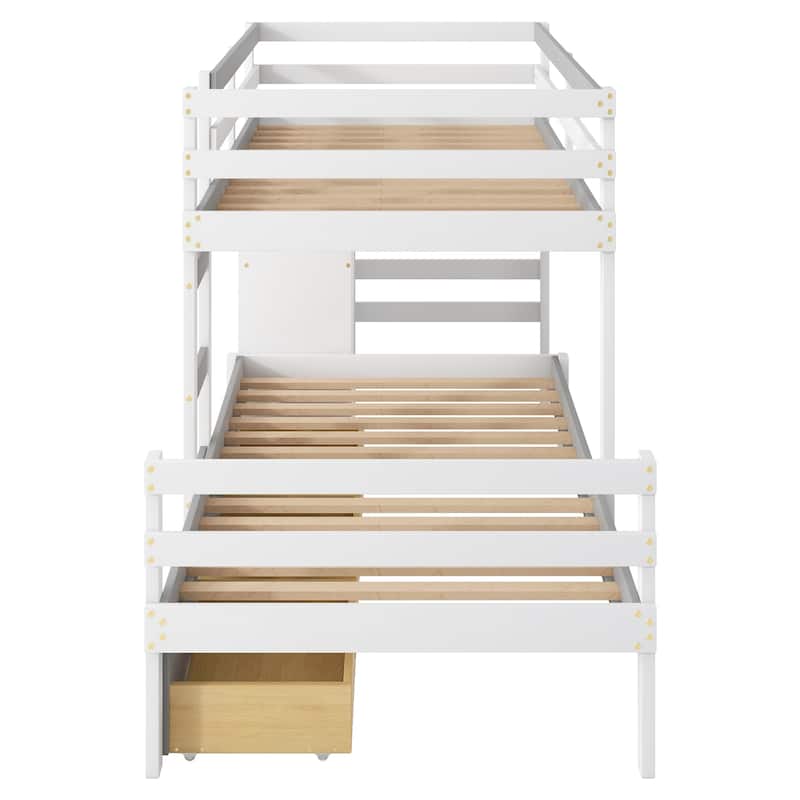 Twin over Twin Loft Bunk Bed with Drawers and Ladder, Gray