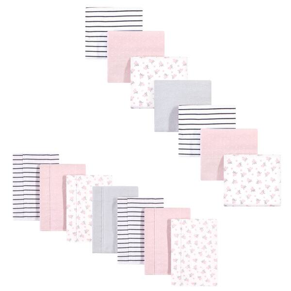 slide 1 of 1, Hudson Baby Infant Girl Cotton Flannel Burp Cloths and Receiving Blankets, 14-Piece Set, Gray Pink Floral, One Size