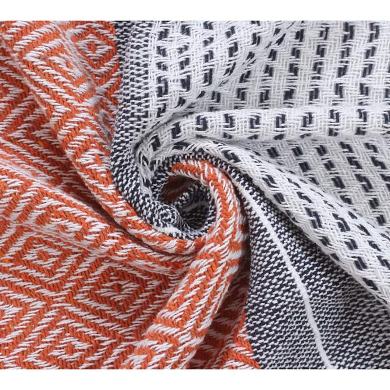 Hand Woven Cotton Rustic Throw Blankets - All Season Comfort with Tassels (Set of 2, 50x60 inches)