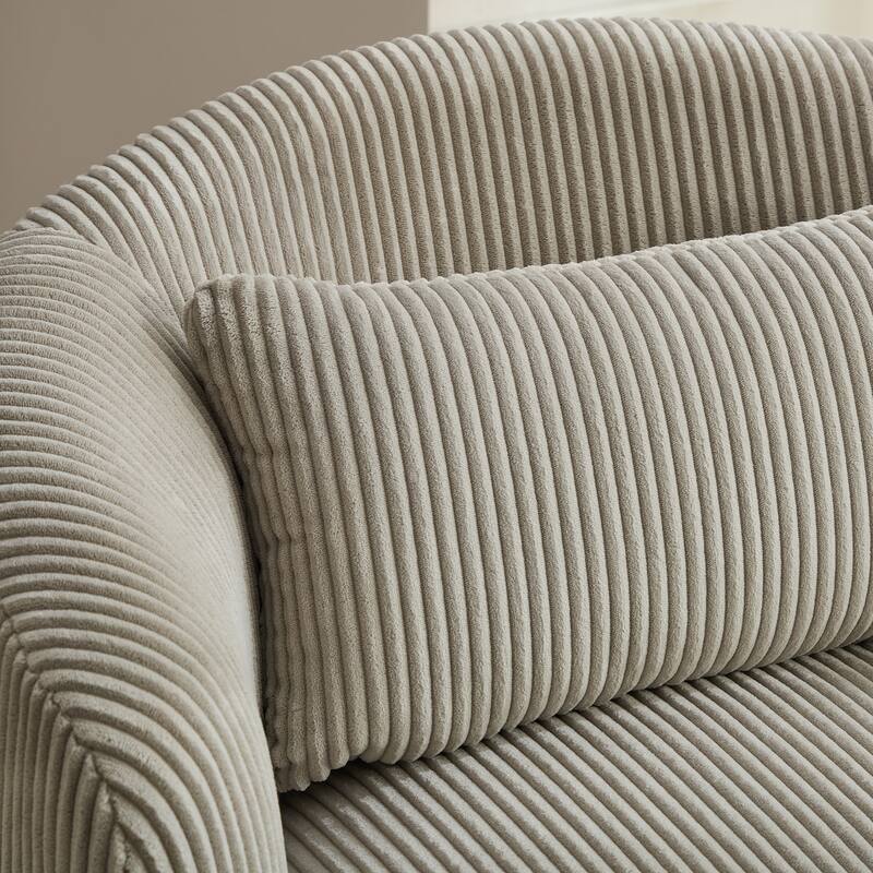 Roomfitters Swivel Barrel Accent Chair, Upholstered Corduroy Reading Armchair with Pillow for Living Room or Bedroom