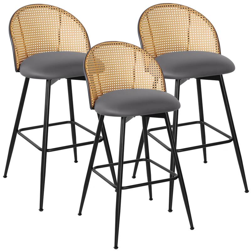 Upholstered Swivel Counter/ Bar Stools with Rattan Back