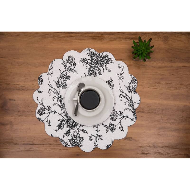 Bleighton Black Round Cotton Placemat Machine Washable Set of 6
