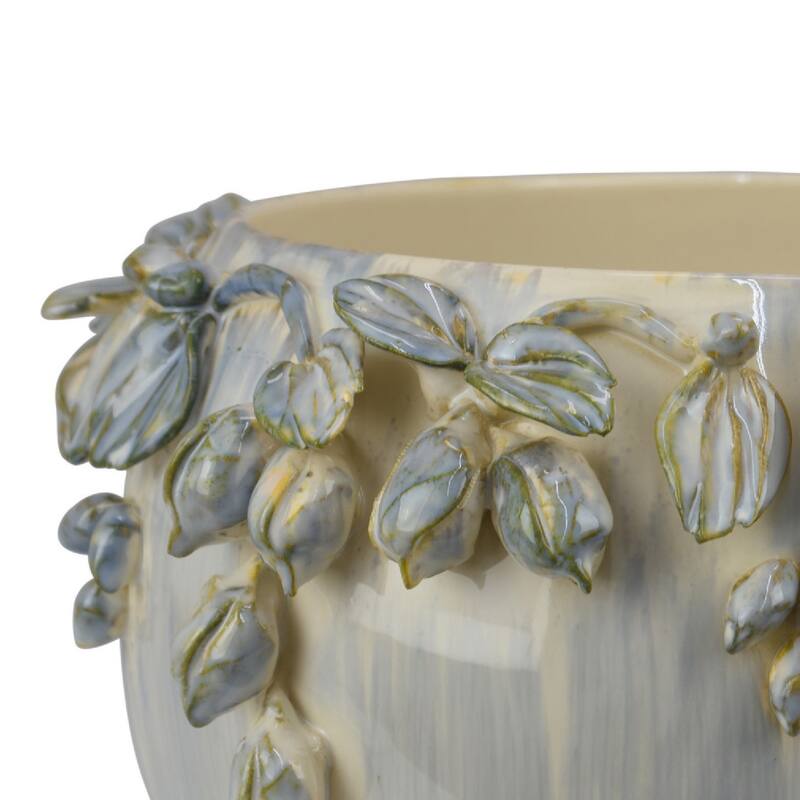 Handcrafted Decorative Ceramic Low Bowl Planter with Garland Detail