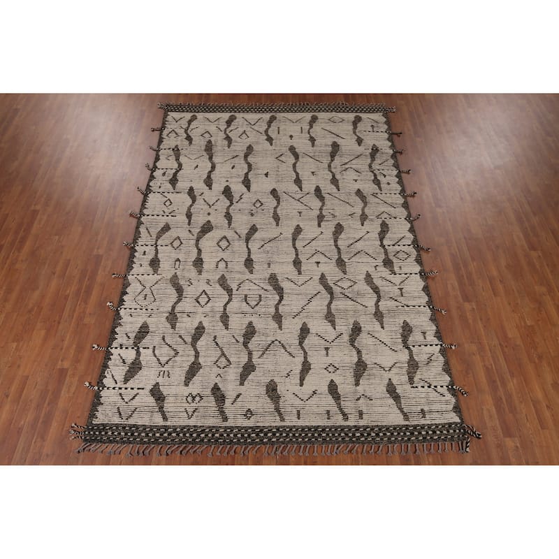 All-Over Abstract Moroccan Area Rug Handmade Modern Wool Carpet - 7'10"x 11'10"