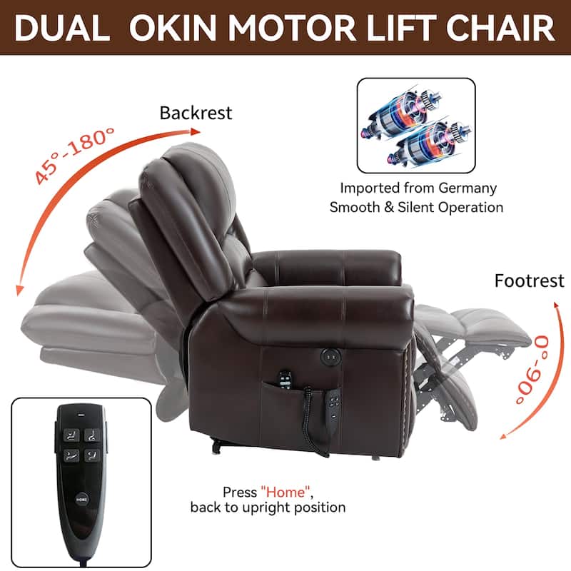 Power Lift Recliner Chair Heat Massage Dual Motor Infinite Position Up to 350 LBS, Heavy Duty Motion Mechanism with USB Ports