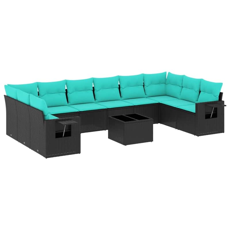 vidaXL 10 Piece Patio Sofa Set with Cushions Black Poly Rattan