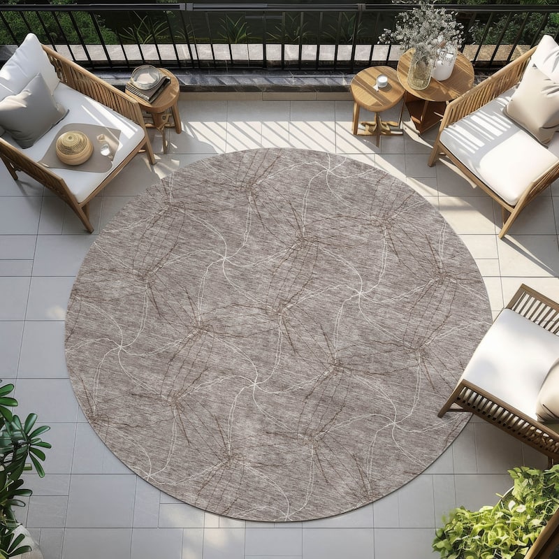 Machine Washable Indoor/ Outdoor Abstract Contemporary Chantille Rug - Taupe - 8' x 8'