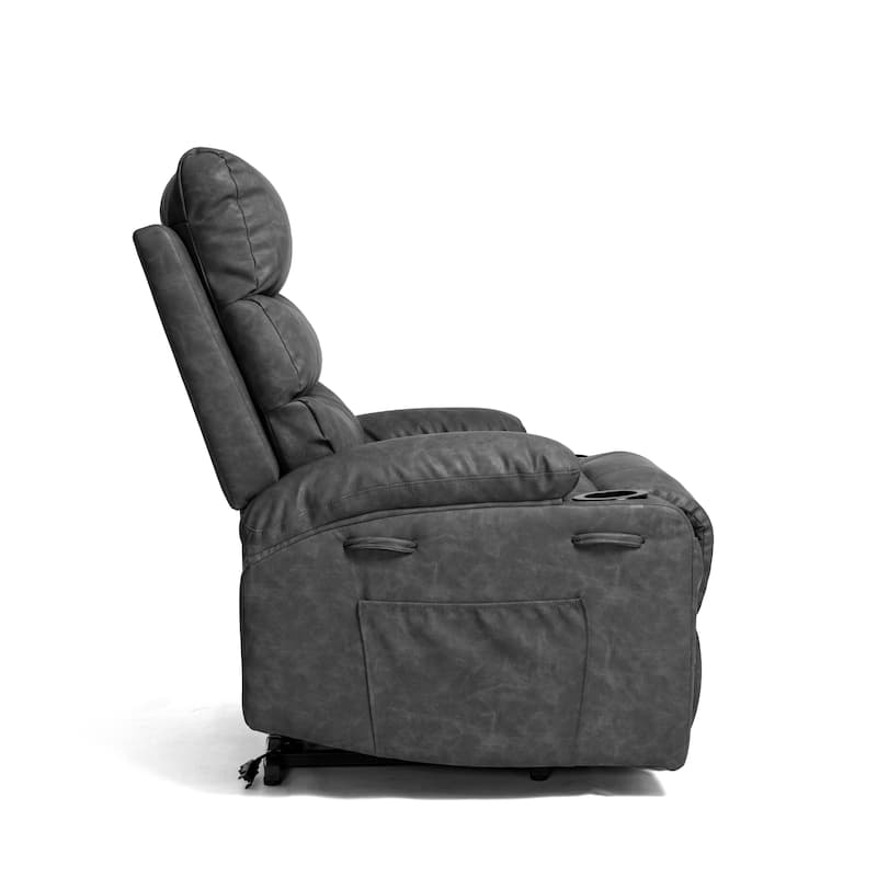 21"W Large Size Electric Power Lift Recliner,8 Point Vibration Massage And Lumber Heat,Remote Control,Side Pockets,Cup Holders