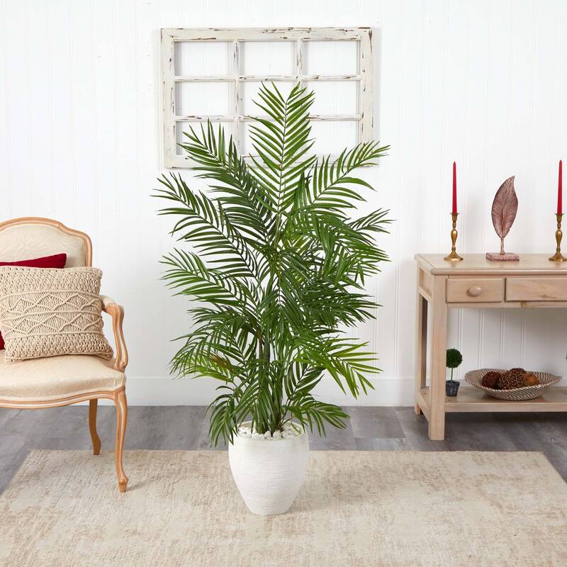 5ft Artificial Palm Tree with Planter - Indoor Tropical Decor, Modern Greenery, Home Office Accent - 5ft.