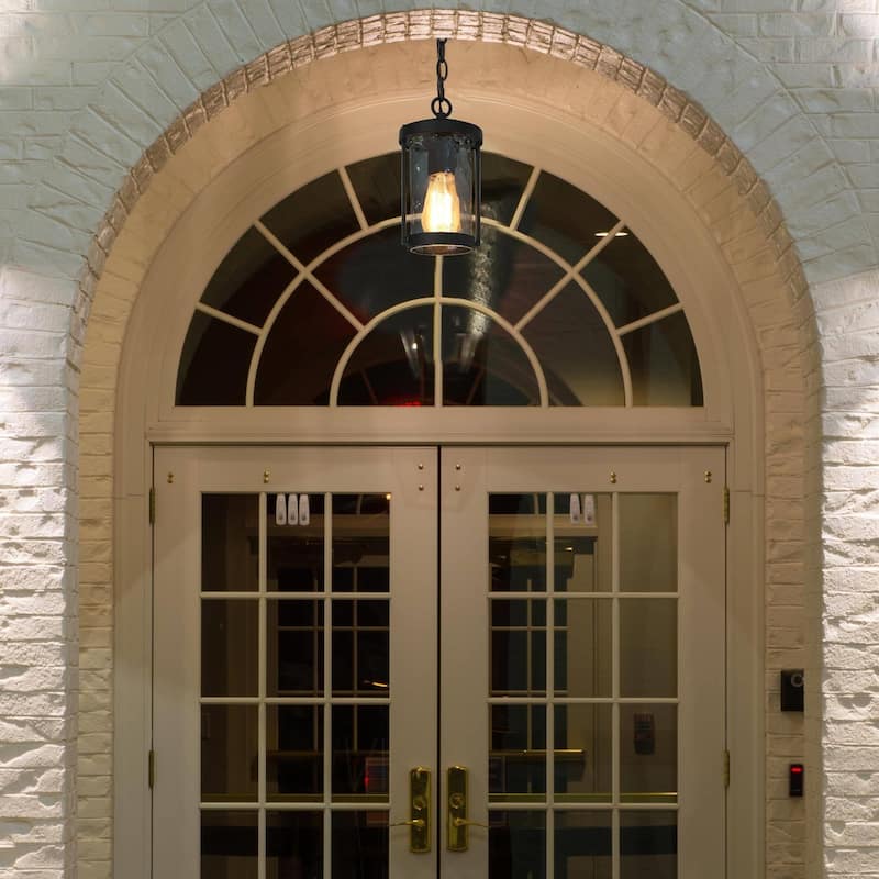 Modern Farmhouse Mini Outdoor Pendant Light Patio with Water Ripple Glass Shade - D5.5" X H 70"