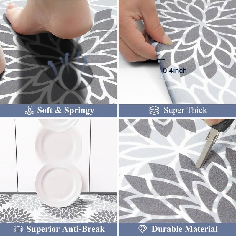 Anti Fatigue Kitchen Rug Sets 2 Piece Non Slip Kitchen Mats - 17.3"x48"+17.3"x28"-0.4"Th