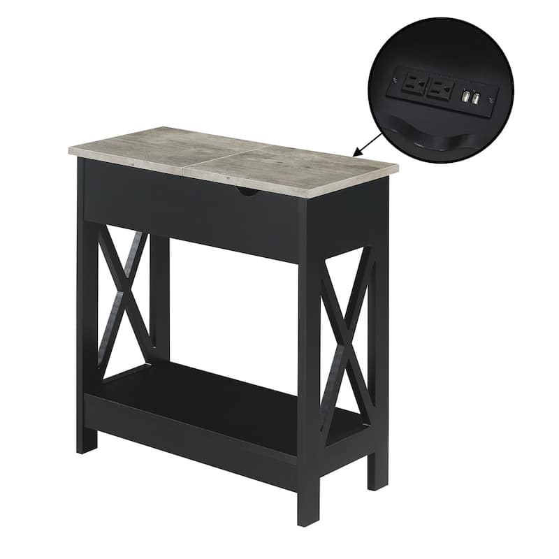 Flip Top End Table with Charging Station & Shelf - Modern Accent Table with USB Ports & Storage - 24
