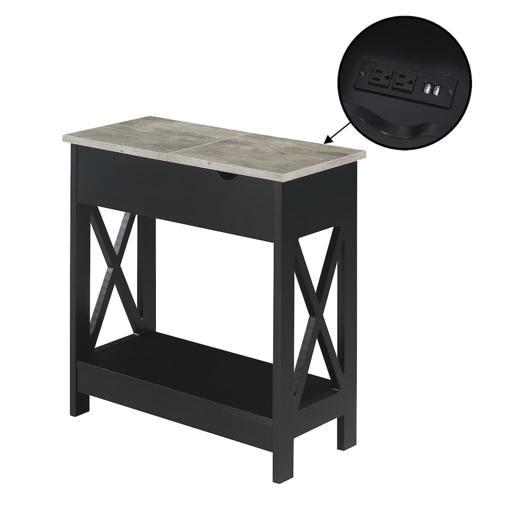 Flip Top End Table with Charging Station & Shelf - Modern Accent Table with USB Ports & Storage - 24