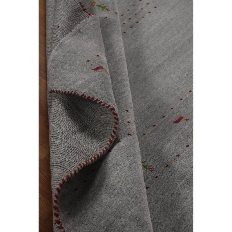 Hand Knotted Oriental 100% Wool Carpet Tribal Animal Pictorial Greys & Charcoal Gabbeh Area Rug - 7' 10'' X 5' 0''