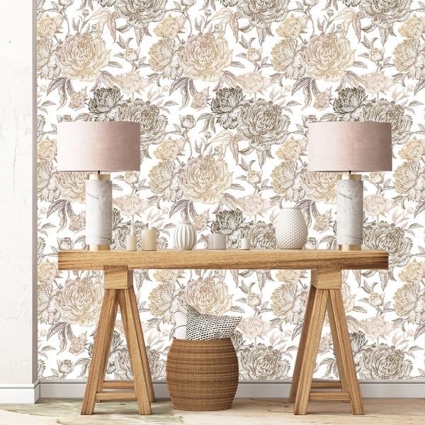 Golden Blossom Peonies Removable Wallpaper - 24undefinedundefined inch x  10undefinedft - On Sale - Overstock - 31601562