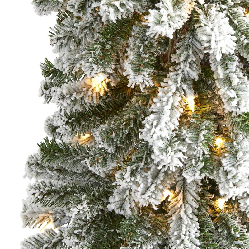 6' Pre-Lit Flocked Alpine Artificial Christmas Tree, Clear LED Lights - 6 Foot