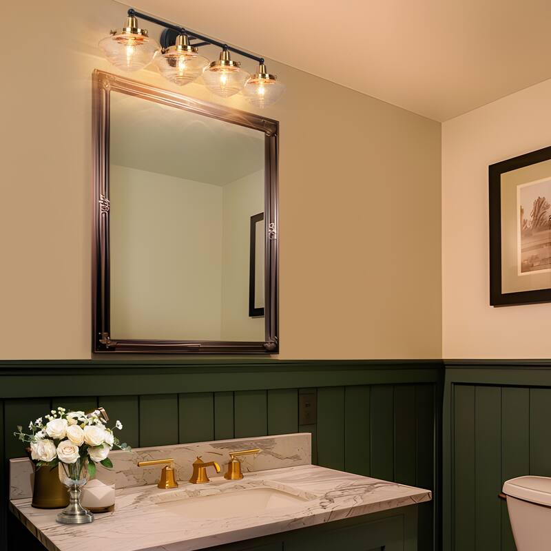1/2/4-Light Modern Black Gold Bathroom Vanity Light Schoolhouse Glass Wall Sconce
