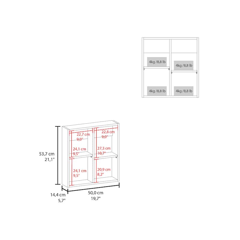 Wall-Mounted Medicine Cabinet - 21.1" H, 19.7" W, 4 Shelves, Mirrored Door, Compact Storage, Modern Design