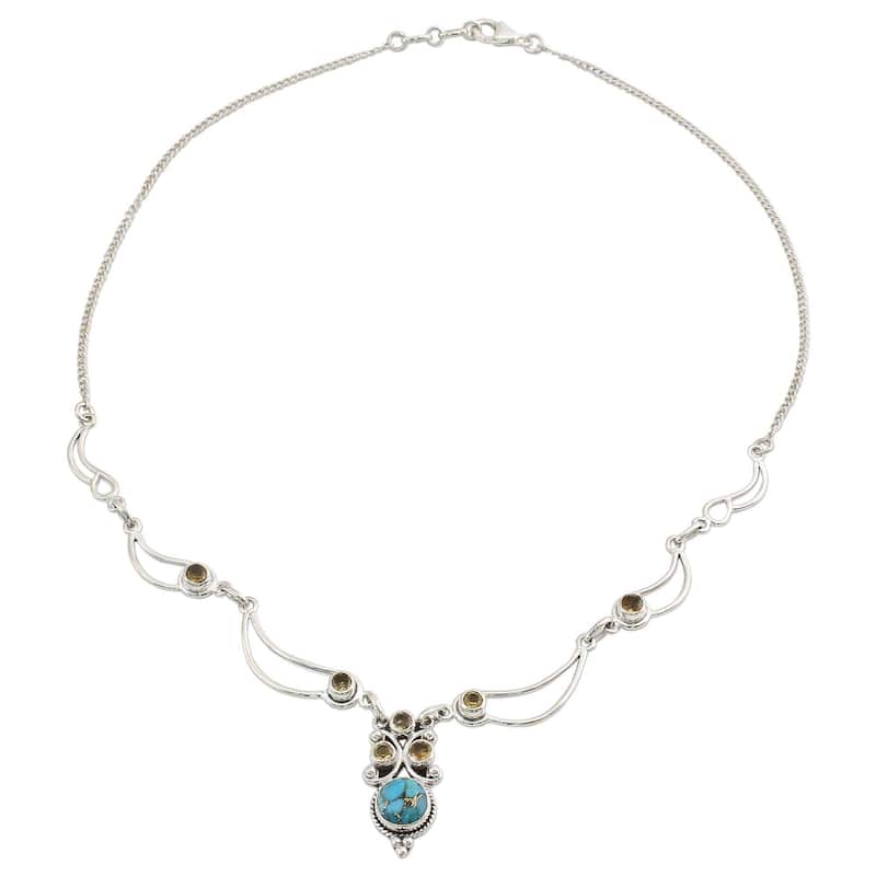 Handmade Radiant Princess Citrine Pendant Necklace (India) - 7'6" x 9'6"