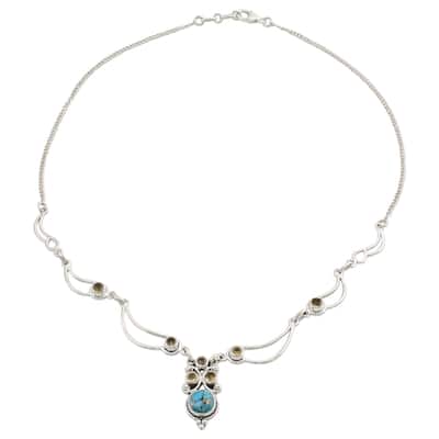 Handmade Radiant Princess Citrine Pendant Necklace (India) - 7'6" x 9'6"