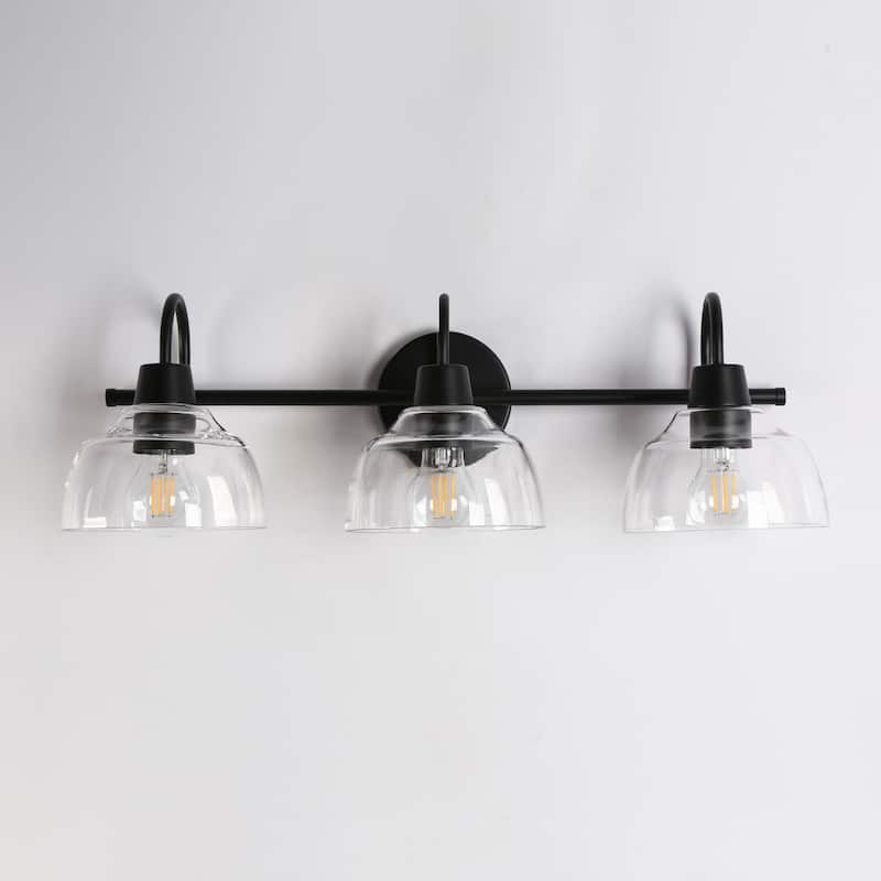 Regan Modern Black 3-Light Linear Farmhouse Bathroom Vanity Lights Dome Glass Wall Sconces - 23.6'' L x 6.5'' W x 8.3'' H