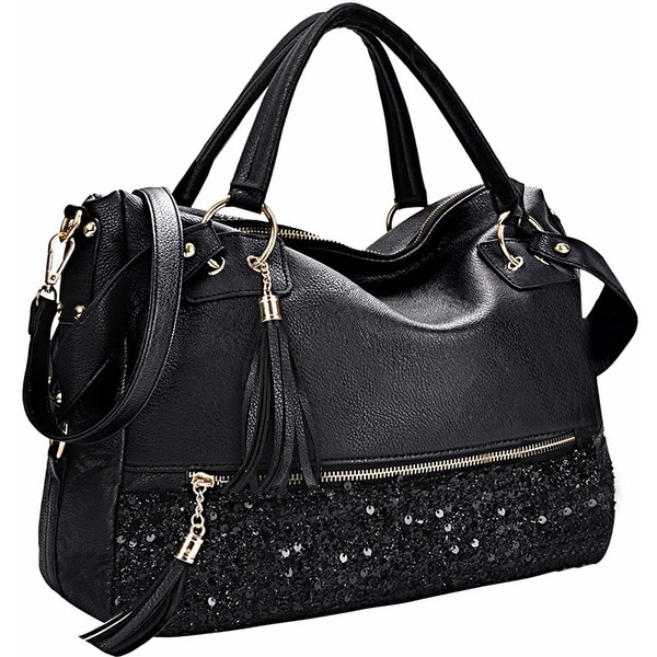 Shop Black Purse Handbag Hobo Style Sequin PU Leather Shoulder Bag for Women - Free Shipping ...