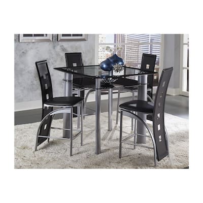 Cinnamon Black Faux Leather Glass Square Counter Height Set