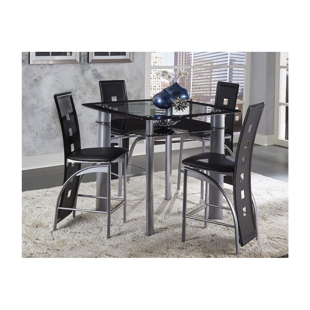 Cinnamon Black Faux Leather Glass Square Counter Height Set