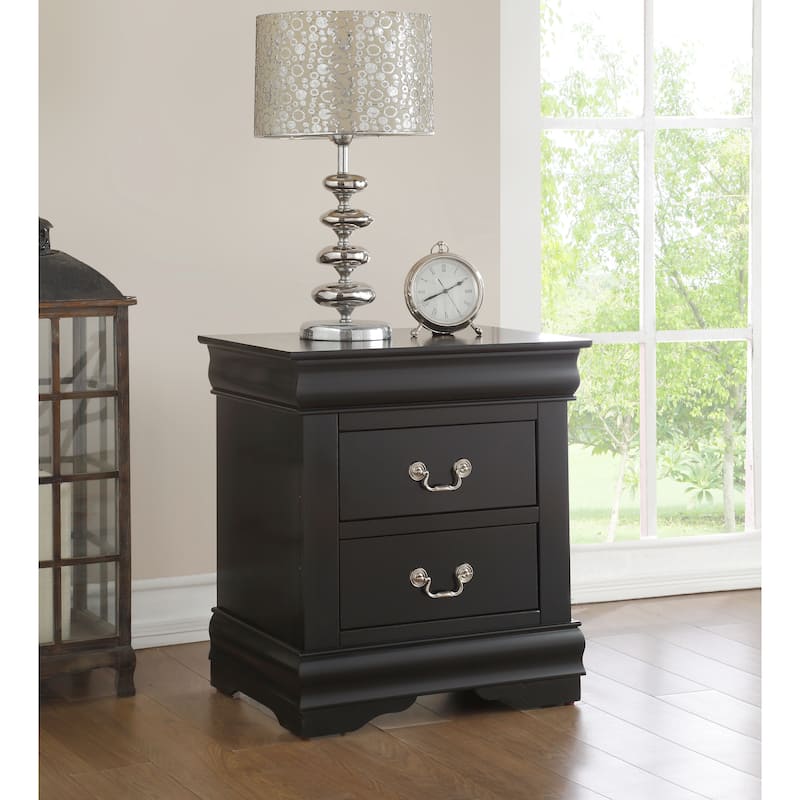 Solid Wood 2-Drawers Nightstands with Metal Handle - Black