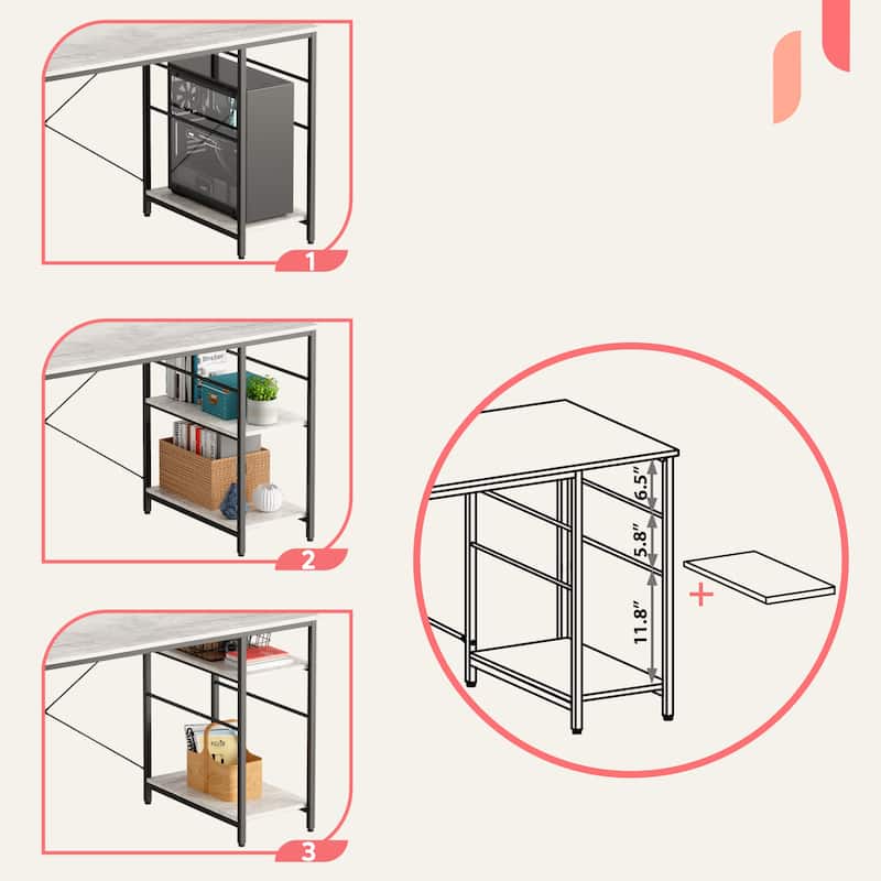 86.6 Inch L Shaped Desk Reversible Corner Office Computer Desk with Shelves