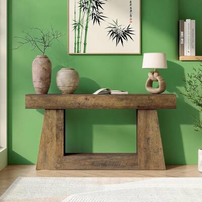 Brown MDF Farmhouse Console Table 63 inches with Rustic Entryway Design - 62.99” L x 11.8” W x 32.28” H