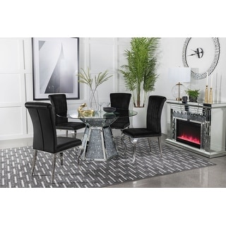 Quinn 5-piece Round Glass Top Mirrored Dining Set - Bed Bath & Beyond ...